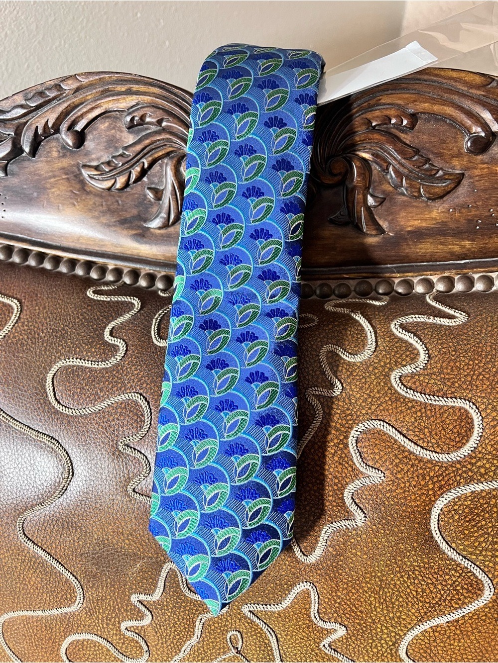 NWT $79.50 Ted Baker London Lime Blue Green Art Deco Floral Silk Tie